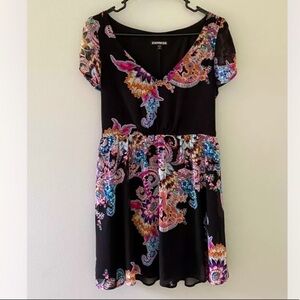 Express Colorful Floral Paisley Short Flutter Sleeve Flowy Dress Women’s Small